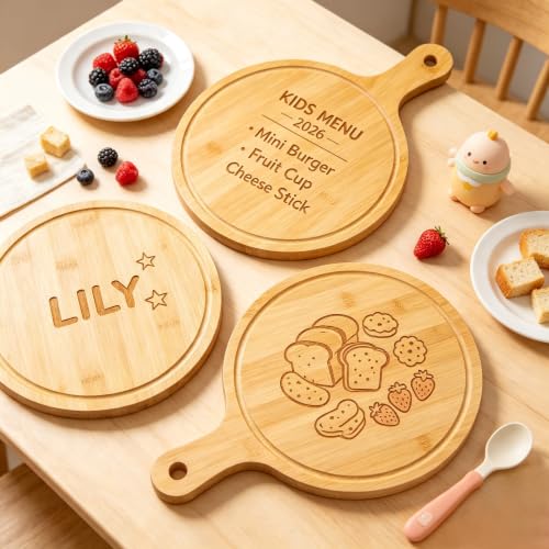 Benhurb 10-Pack Round Bamboo Cutting Boards with Handle, 14.4" x 10.4"