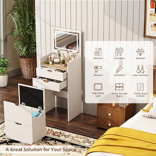 Compact 3-in-1 Makeup Vanity Table with LED Mirror, Storage & Stool