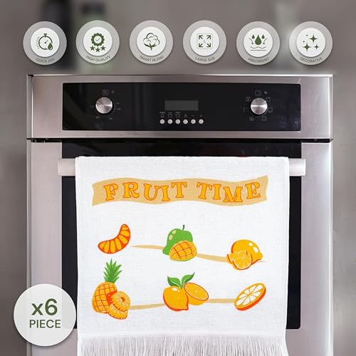 Fruit Print Kitchen Towels - Set of 6 Decorative Quick-Dry Dish Cloths