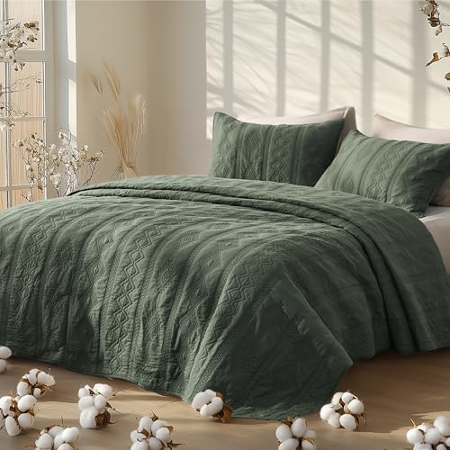Bedsure 100% Cotton King Quilt Set - Olive Green Lightweight Coverlet