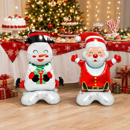 Self Standing Christmas Balloons Set - Santa Claus & Snowman Decor