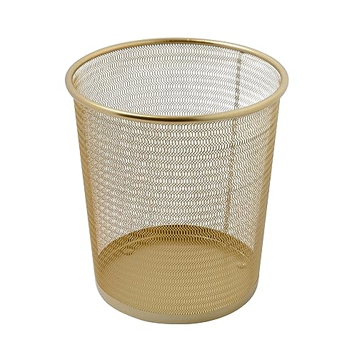 4.5 Gallon Metal Mesh Wastebasket, Gold Finish Trash Bin for Office