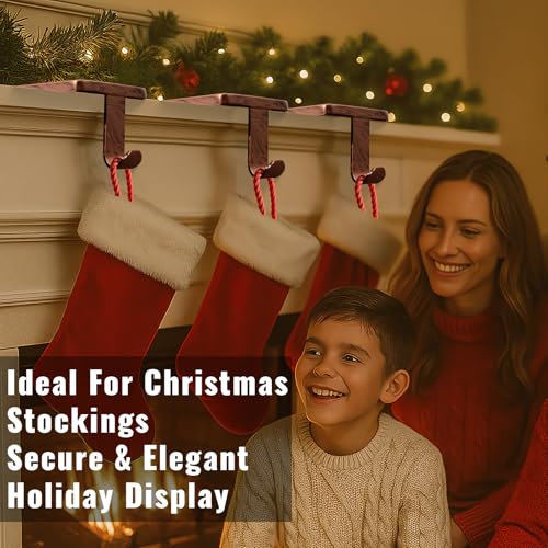 Btanadi 6 Pack Copper Metal Christmas Stocking Holders - Weighted Mantle Hangers with Non-Slip Pads
