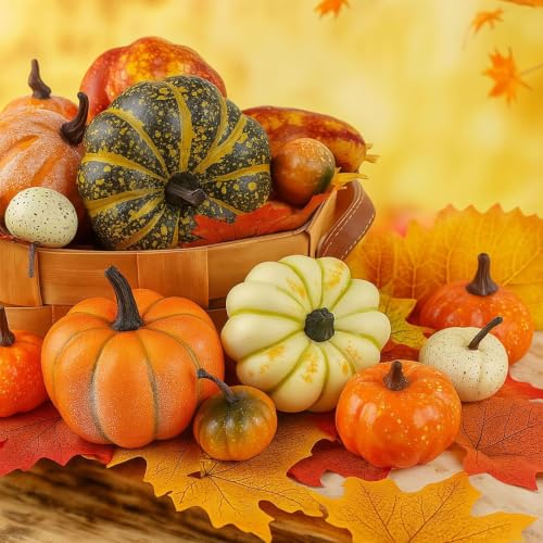 44-Piece Artificial Pumpkin and Maple Leaf Set for Fall Table Decor