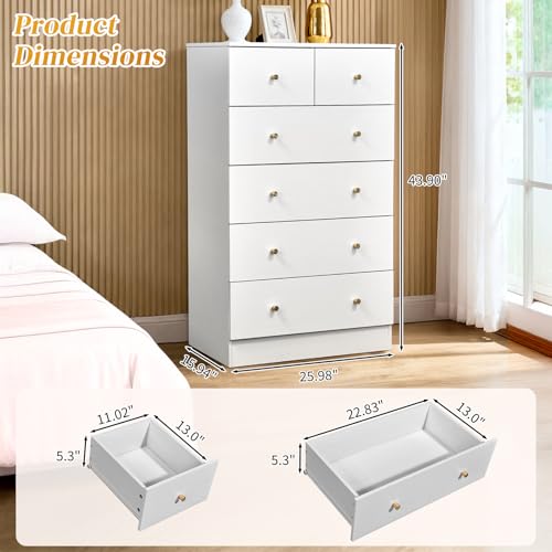 Modern 5-Drawer Wood Dresser with Rose Gold Handles for Bedroom Storage