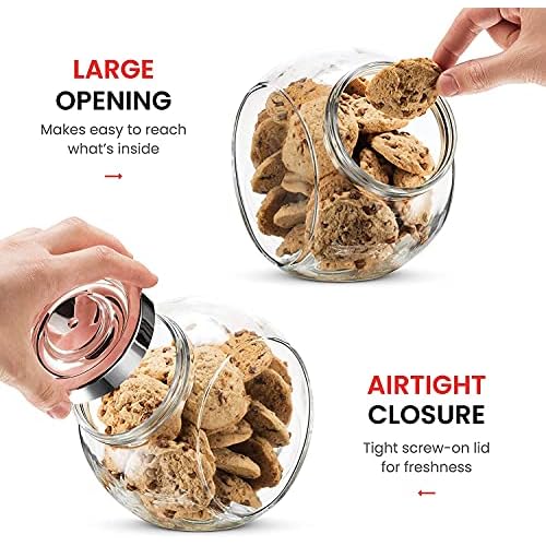 Bormioli Rocco Pandora Glass Candy Jar 75¨ö-Ounce Cookie Jar (2 Pack) with Plastic Airtight Seal Lid 2-Way Display, Bulk-Food Storage Jar for Snacks, Dry Food, Jelly Beans Canister, Apothecary Jars.