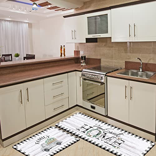 2-Piece Farmhouse Kitchen Rug Set, Buffalo Plaid Non-Slip Floor Mats