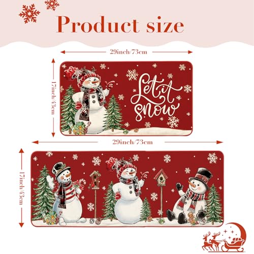 Christmas Kitchen Rugs Set of 2 with Snowmen & Red Truck – Holiday Floor Mats