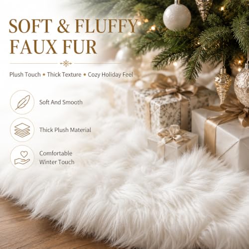 AISENO 36 Inch White Faux Fur Christmas Tree Skirt - Plush Tree Decorations