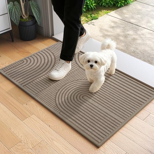 Indoor Entrance Door Mat 17x30 Brown - Dust & Water Resistant Non-Slip Entry Rug