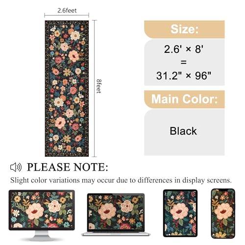 2.6x8 Floral Runner Rug, Washable Non-Slip Rug for Hallway and Kitchen