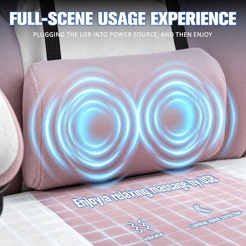 Ergonomic Gaming Chair with Massage Lumbar Support, Fabric Pink & Footrest