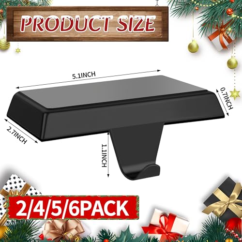 Palonu 5 Pcs Black Christmas Stocking Holders with Non-Slip Pads – Heavy-Duty Iron Mantle Hooks