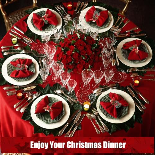Geiserailie 12 Pcs Christmas Pine Cone Napkin Ring Holders, Red & White