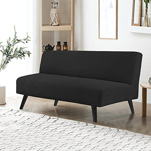 Water Repellent Armless Futon Cover for Full Size Sofas - Black
