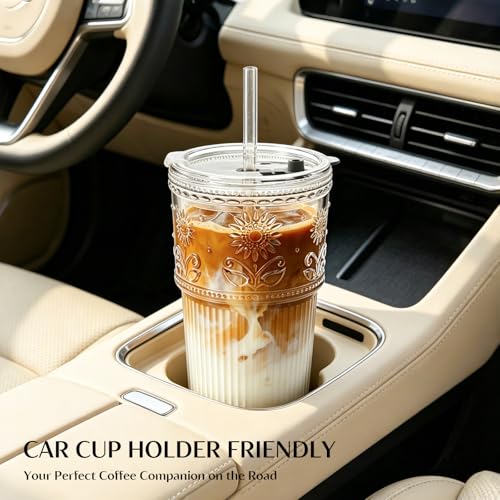 20oz Sunflower Glass Tumbler Set with Lids and Straws - 4 Pack