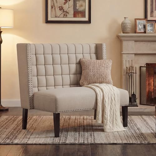 Modern Upholstered Loveseat Bench with Tufted Back and Tapered Wood Legs