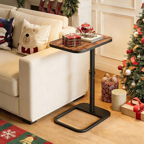 Adjustable C-Shaped TV Tray Table, Flip-Top Side Table for Couch & Laptop