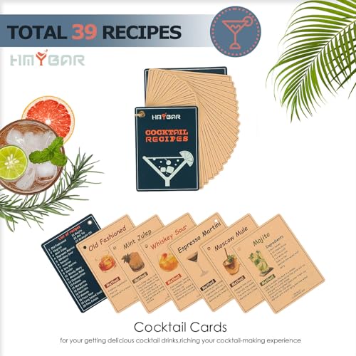 HMYBAR Black+Black 31-Piece Cocktail Shaker Set with Bamboo Stand & Recipe Cards
