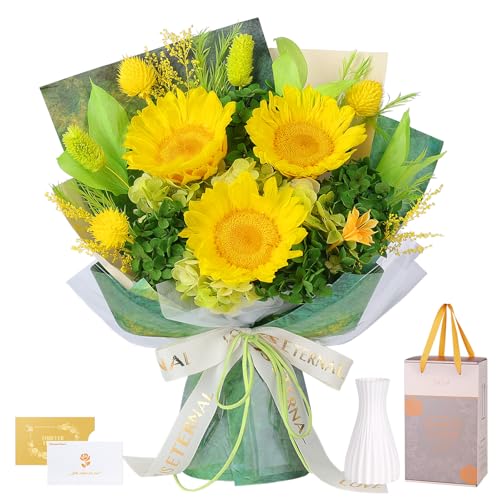 Preserved Sunflower Bouquet with Vase – Eternal Flowers Gift Set