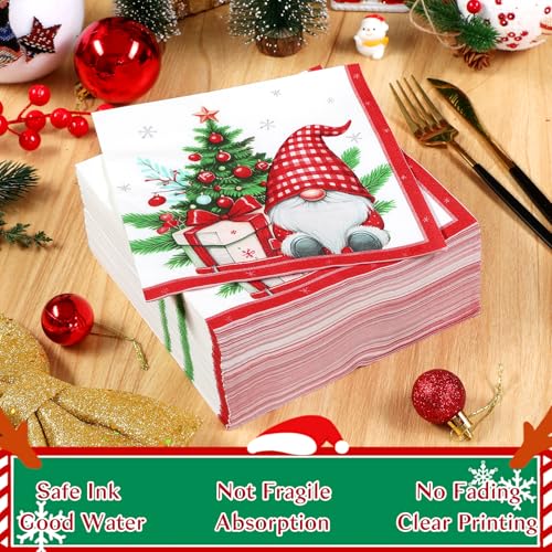 Homlouue Gnome & Christmas Tree 200-Piece Disposable Dinnerware Set - Plates & Napkins, Serve 50