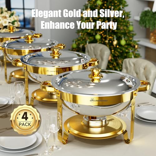 IMXSUMDA Gold Metal Lid 4 Pack 5QT Buffet Chafing Dishes Food Warmers