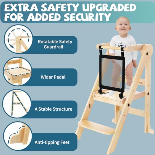 Foldable Toddler Learning Tower, 3-Height Adjustable Kitchen Helper Stool