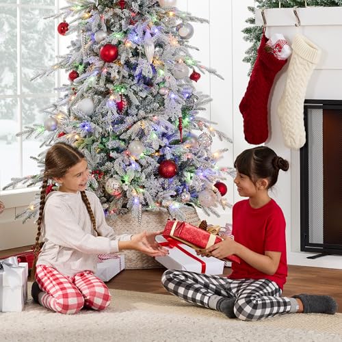 7.5ft Pre-Lit Flocked Artificial Christmas Tree with Dual-Color LEDs