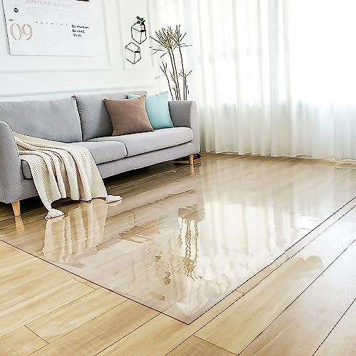 Clear PVC Hardwood Floor Protector Mat - 2mm Thick Waterproof Vinyl Rug