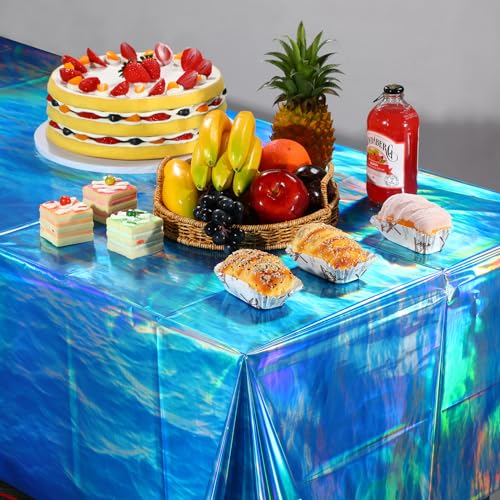 Iridescent Ocean Wave Plastic Tablecloths - 3 Pack 54 x 108 Inch Covers