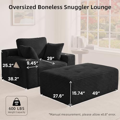 66" Oversized Corduroy Chaise Lounge Chair with Ottoman, Deep Seat