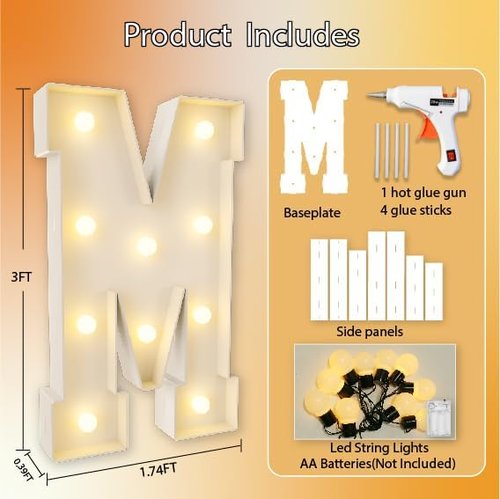 HXWEIYE Large Light-Up Marquee Letters - 3FT Giant Baby Shower & Party Decor | Warm White