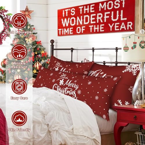 Lanpn 54in x 20in Christmas Lumbar Pillow Covers Set of 2 - Red & Green 20x54 Long Decorative Pillowcases