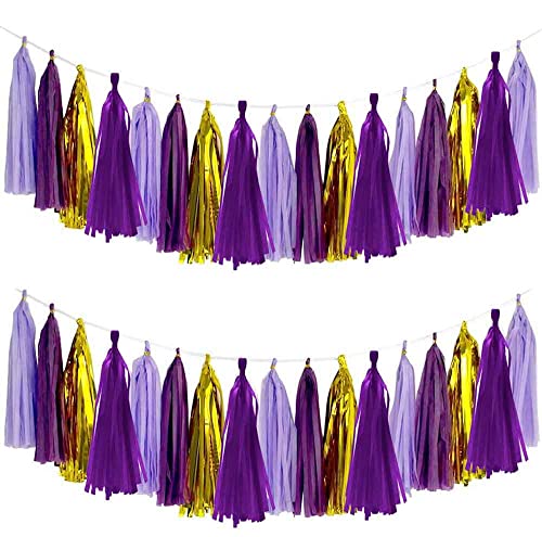 Purple and Gold Tissue Paper Tassel Garland Banner - 15 Piece DIY Kit