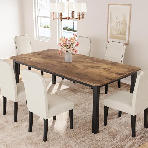 79-Inch Industrial Dining Table for 8-10 People, Rustic Brown Rectangular