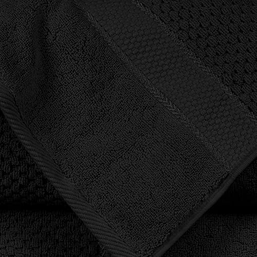 100% Cotton Washcloths, 12x12 Inch Popcorn Textured Set of 5, Black