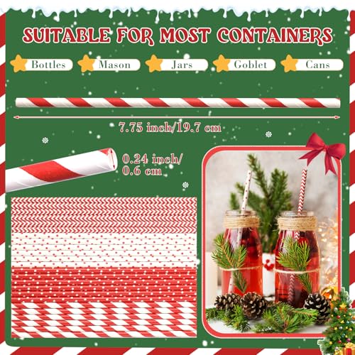 Christmas Paper Straws 1000 Pcs - Red & White Stripe, Dot, Wave Styles, Party Supplies