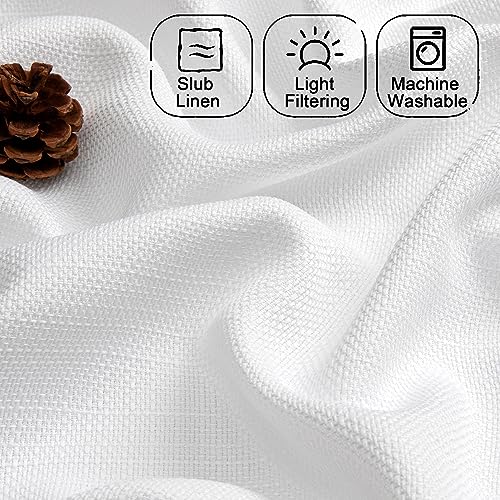 White Faux Linen Tier Curtains 36 Inch - Light Filtering Cafe Curtains, 2 Panels