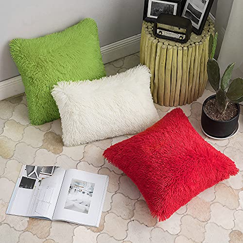 Christmas Plush Faux Fur Pillow Covers 20x20 Inch Grinch Green Set of 2 - Holiday Home Decor