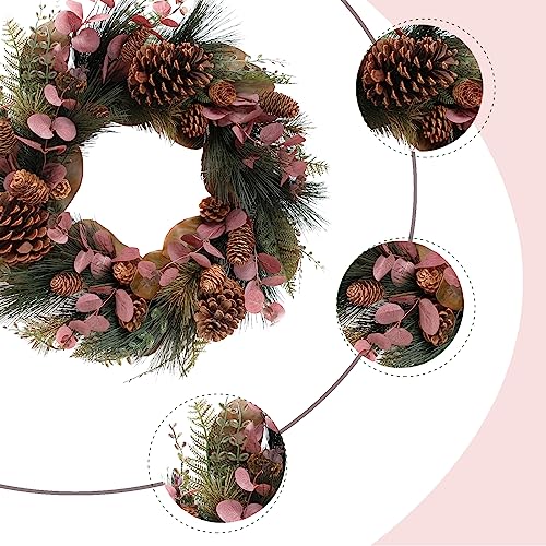TEMPUS 20in Winter Wreath Magnolia & Red Eucalyptus with Pine Cones — Front Door Decor