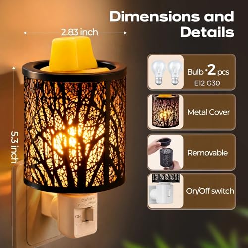 Plug-In Metal Wax Melt Warmer with Tree Design and Spare Bulb