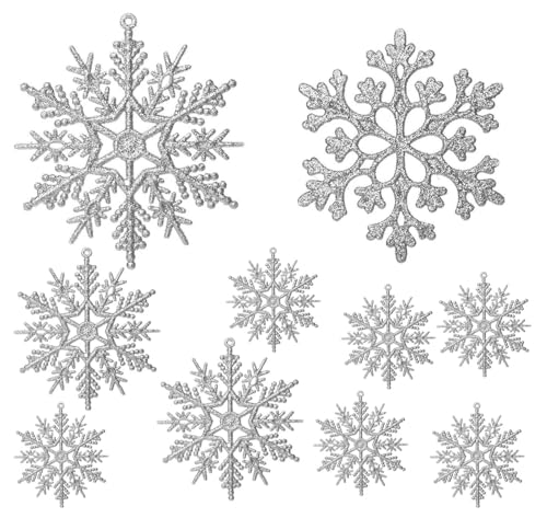 Eokeanon 48-pc Glitter Snowflake Ornaments Set - 2 Styles, 3 Sizes, Silver, Includes 36pcs Size Varies (36pcs Silver variant) Christmas Decorations
