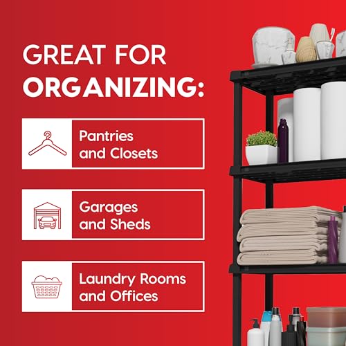 4-Tier Plastic Storage Shelves Black - 48" H Utility Shelving Unit Organizer