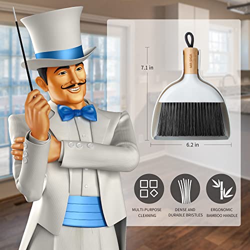 Mini Dustpan and Brush Set with Natural Bamboo Handle - Portable Handheld Broom