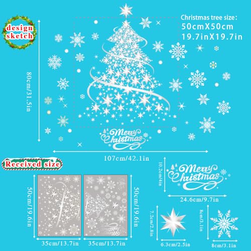 YULOONG Reusable Silver Christmas Window Clings Snowflake Tree Decor Set