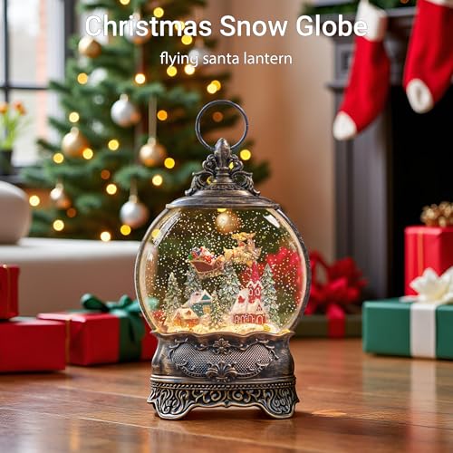 Christmas Snow Globe Lantern with Music, Timer & Swirling Glitter
