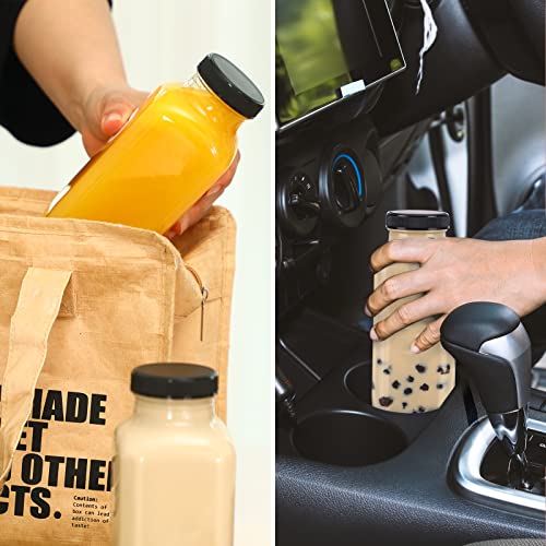 16oz Square Glass Juice Bottles with Lids and Straws - 10 Piece Set