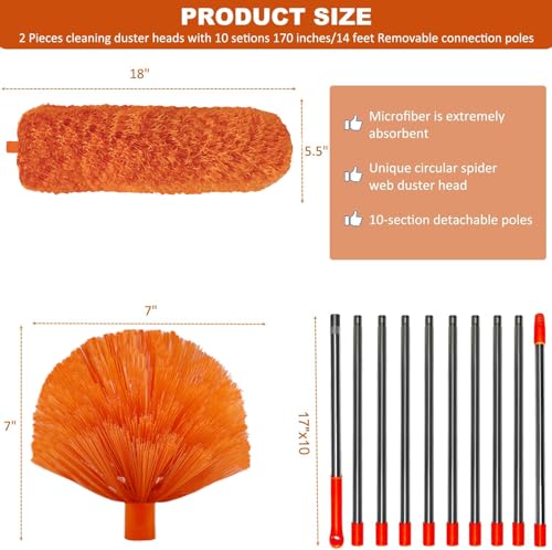 High Reach Microfiber Duster Kit with 14 ft Extension Pole & 2 Heads