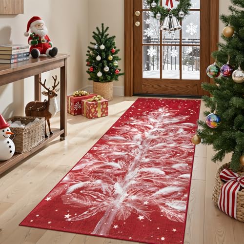Lahome 2x6 Christmas Runner Rug Red Holiday Hallway Non-Slip Washable Low-Pile Decor