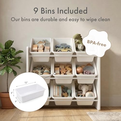 3-Tier Kids Toy Organizer with 9 Removable Bins - Sturdy Storage Shelf
